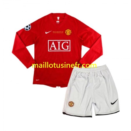 Maillot de Foot Manchester United Champion League 2007 Domicile Retro Manches Longues - Enfant